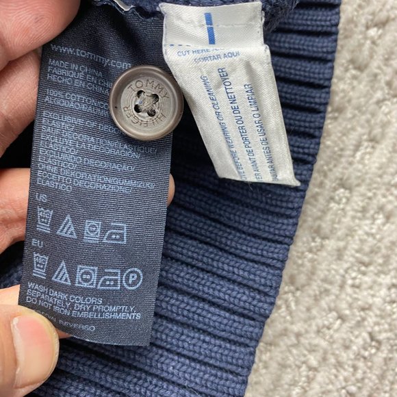 Tommy Hilfiger Sweater Men Small S Navy Blue Knit Shawl Neck Casual Pullover - Picture 6 of 11